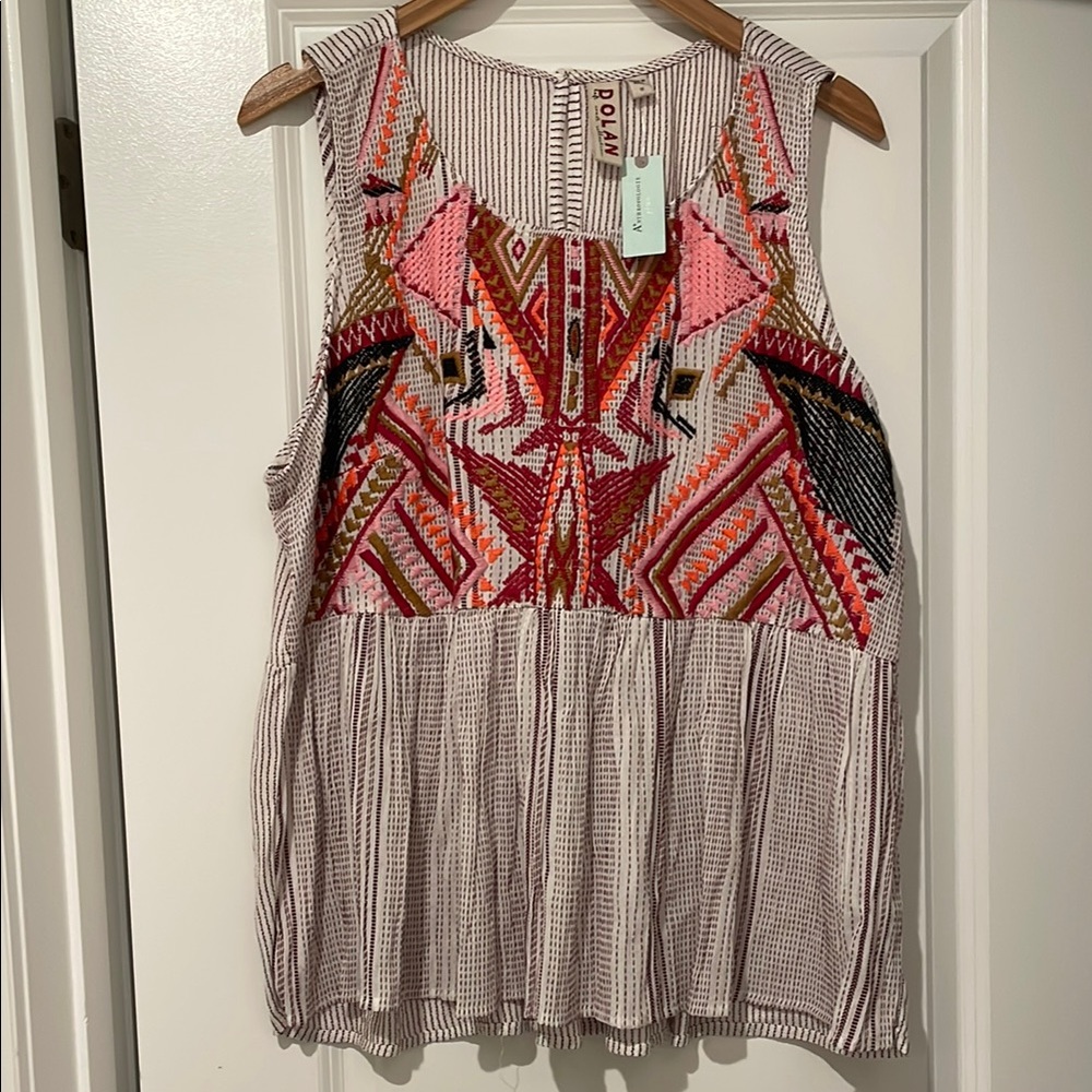 Anthropologie Multicolor Embroidered Tank Top